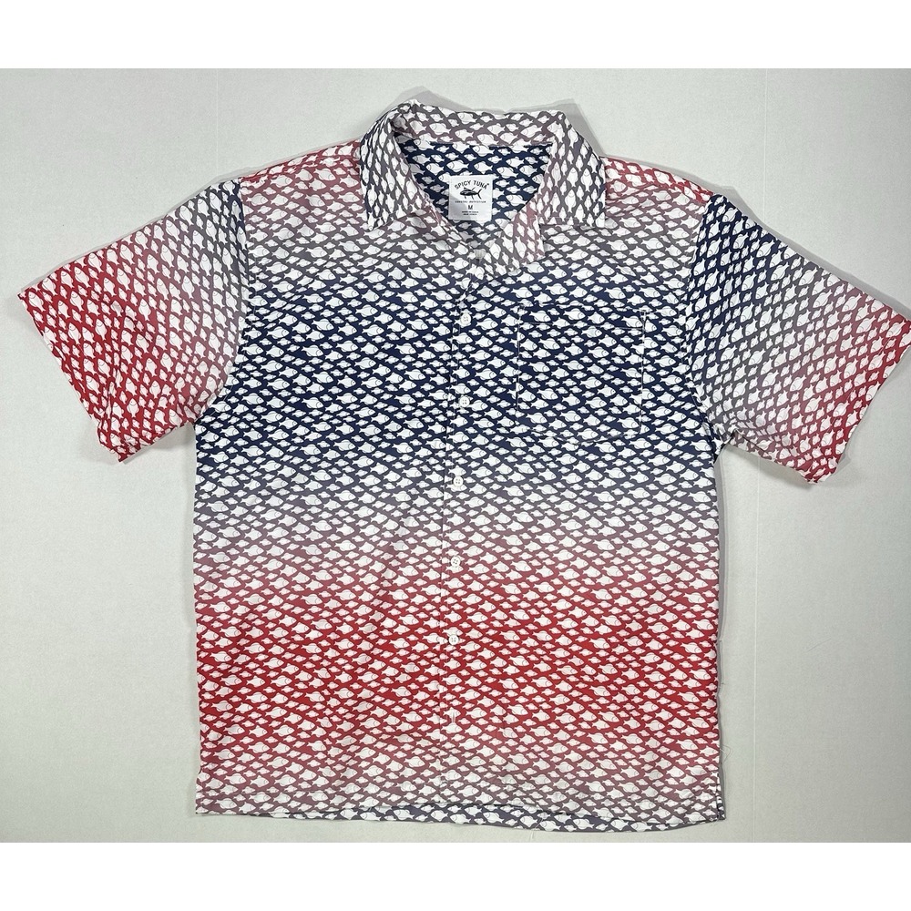 Spicy Tuna Outfitter Shirt Men's M Fish Print Multicolor Button Up Patriotic